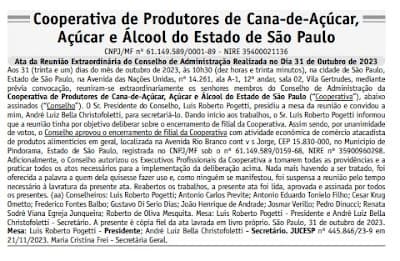 Copersucar divulga ata de reunião em que foi decidido o encerramento de filial